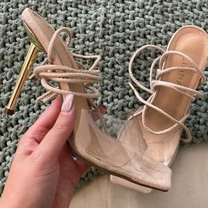 Nude lace up heels